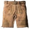 Fine Embroidery on Faded Brown Double-Shaded Trachten Lederhosen